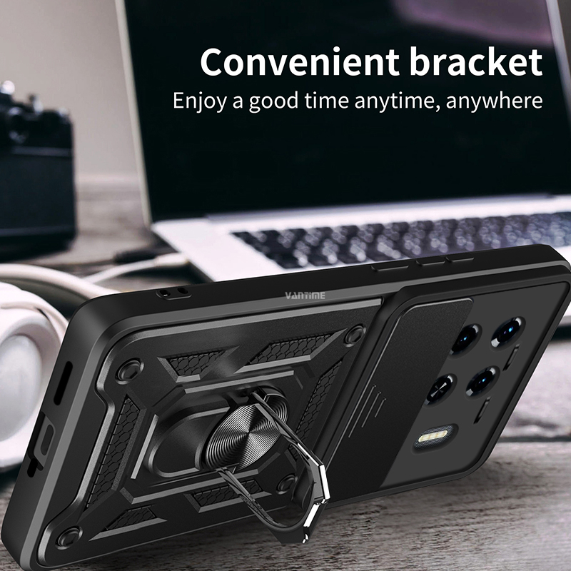 Vantime for Tecno Spark 20 Pro+ Plus 4G Case Hard Sliding Lens Protect Stand Holder Back Cover. 