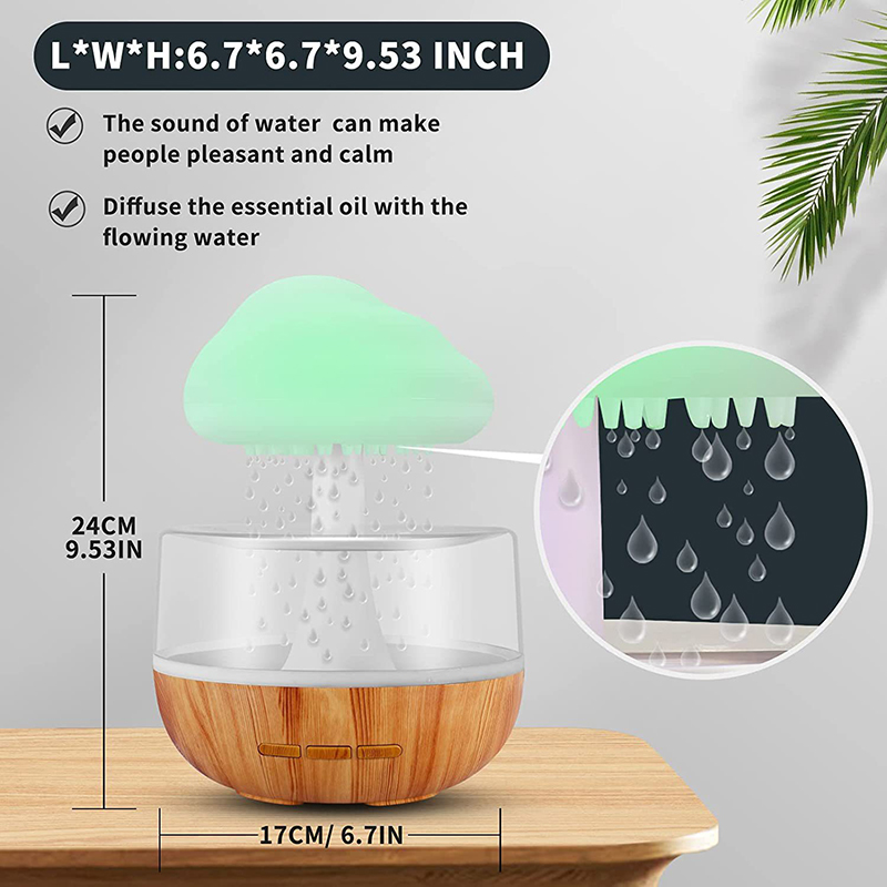 Rain Cloud Humidifier Mushroom Essential Oil Diffuser Cloud Humidifier Rain Drop Baby Air Humidifier Colorful Lamp. 