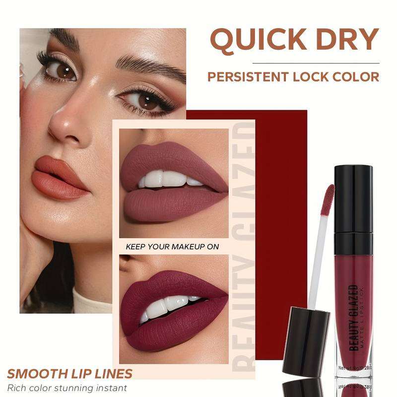 Beauty Glazed New Matte Waterproof Long Lasting Liquid Lipstick -112#RED WINE. 