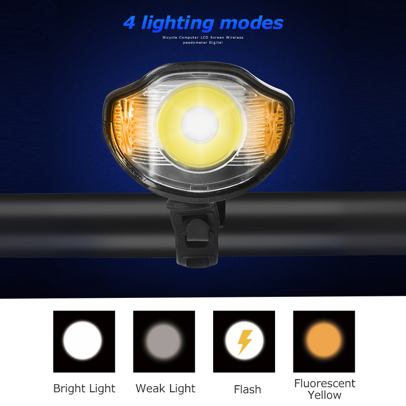 Waterproof Bicycle Light USB Charging Bike Front Light Flashlight Handlebar Cycling Head Light w/ Horn Speed Meter LCD Screen. 