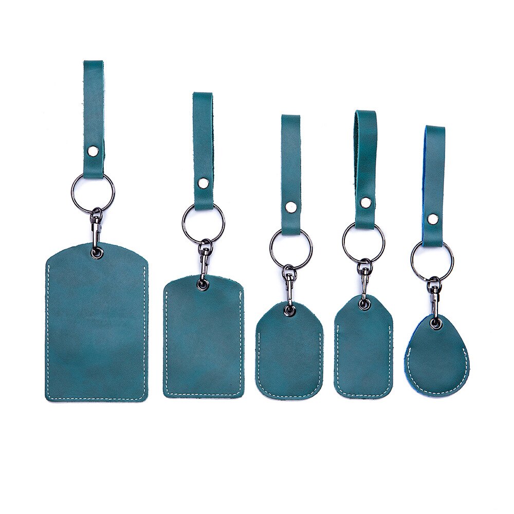 Cow Leather Card Holder Keychain Key Ring Door Lock Access Tags ID Card Case Keychain Access Card Bag Key Tag Ring. 