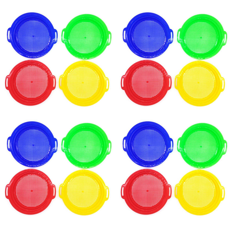 16PCS Stop Sand Sifter Sieves Toy for Sand Beach 16 Pack Set Red Blue Yellow Green for Children Kids Toy