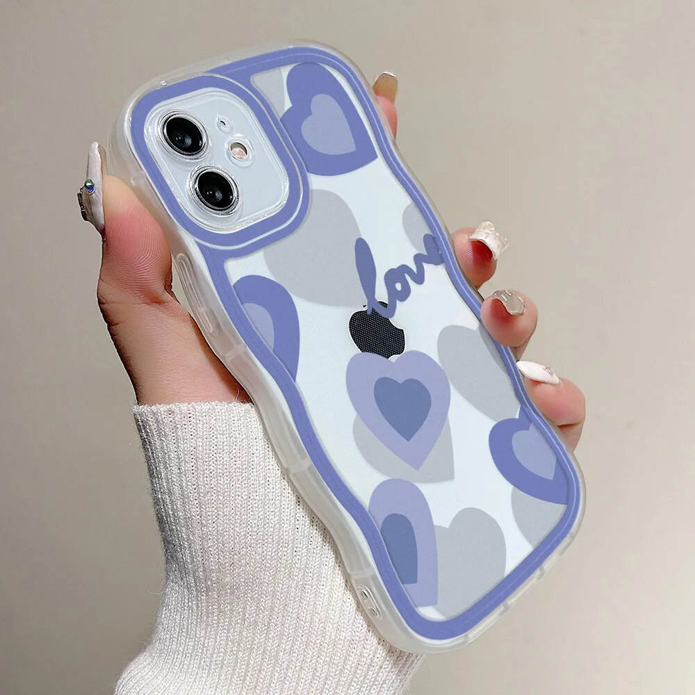 Love Heart Clear Curly Wave Bumper Case For Samsung A54 5G A53 A52 A51 A50 A34 A32 A31 A22 A21S A14 A13 A12 A02S A03 Soft Cover. 