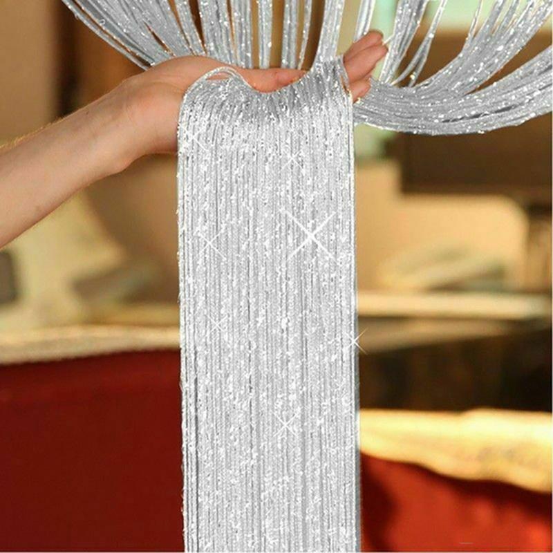 1x2m String Curtain Shiny Tassel Line Curtains Window Door Divider Drape for Home Living Room Cafe interior Decorations Valance. 