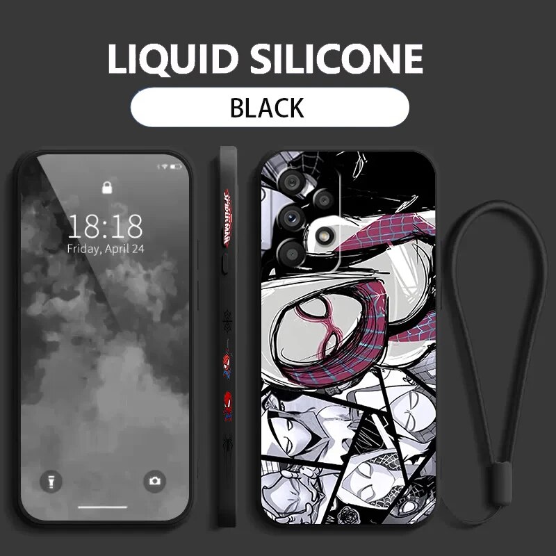 Marvel Avengers SpiderMan Art Liquid Left Rope For Samsung Note 20 10 A54 A31 A14 A03 A22 A34 A04 A24 Ultra Plus 5G Phone Case