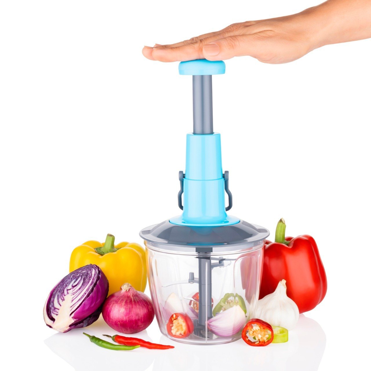 Push Choppeer Plastic Vegetable Choppere 1000ml, Multicolor, Pack of 1. 