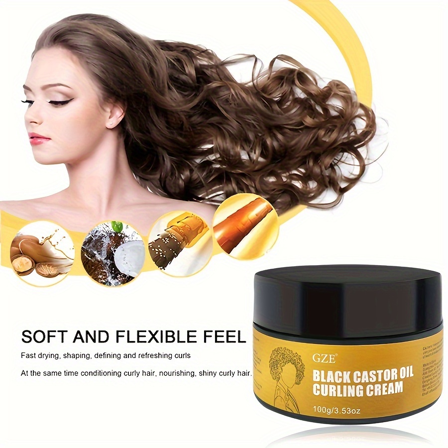 GZE Black Castor Oil Curl Defining Cream Non-stick Hydrates eliminates frizz, Hair-Smoothing Anti-Frizz Cream to Define. 