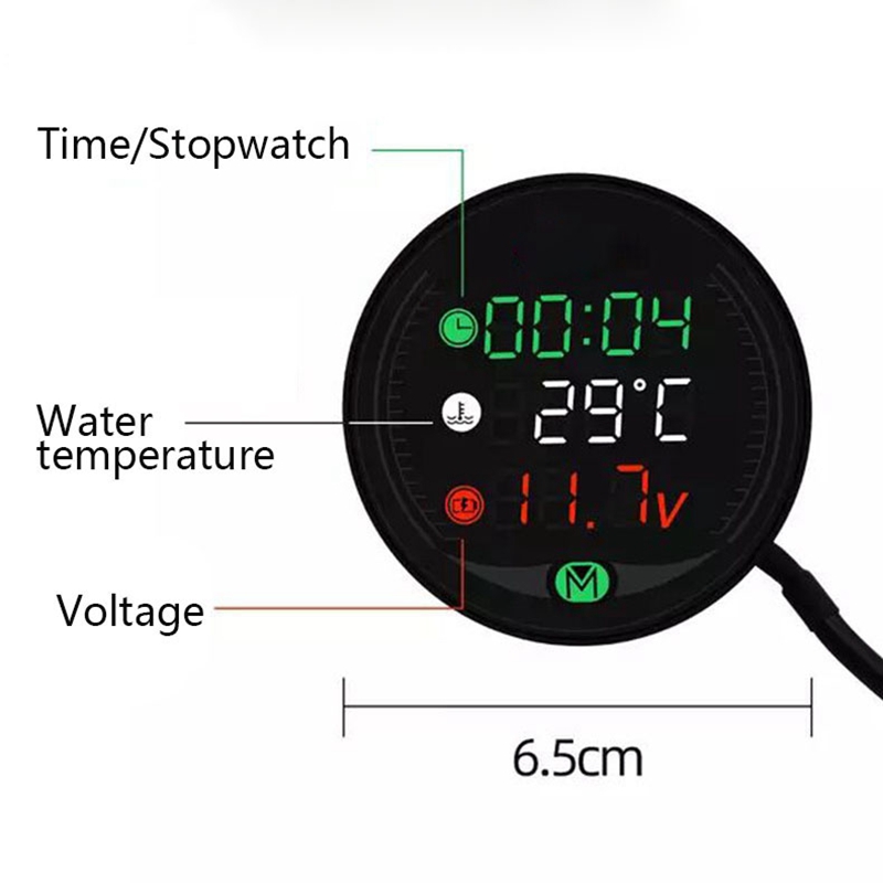 JDXHLAU 5 in 1 Motorcycle Water Temperature Meter USB Rechargable Time Voltmeter LED Night Vision Meter with Temperature Sensor. 