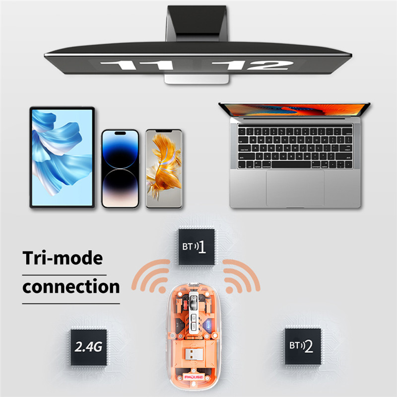 Transparent Shell Wireless Mouse Portable Rechargeable Mute Bluetooth Mouse 2.4GHz 2400DPI Gaming Mous for PC Laptop Accessories. 
