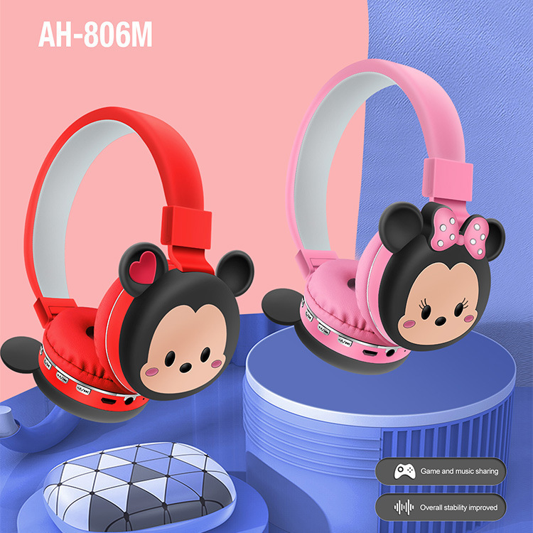 Factory wholesale AH-806M over-the-head cartoon Mickey Minnie Mouse image simple and cute Bluetooth stereo headphones