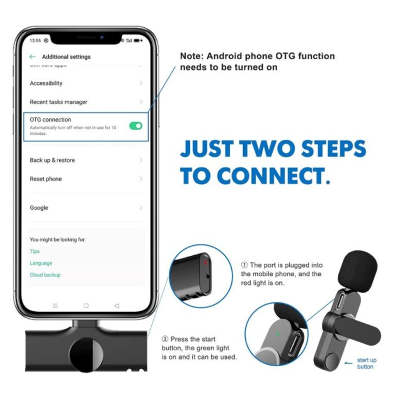 Wireless Lavalier Microphone k8 Portable Audio Video Record Mini Wireless k8 2.4Ghz  Microphone For Android Live Broadcast Gaming mobile Phone Type-C & Lighting Black. 