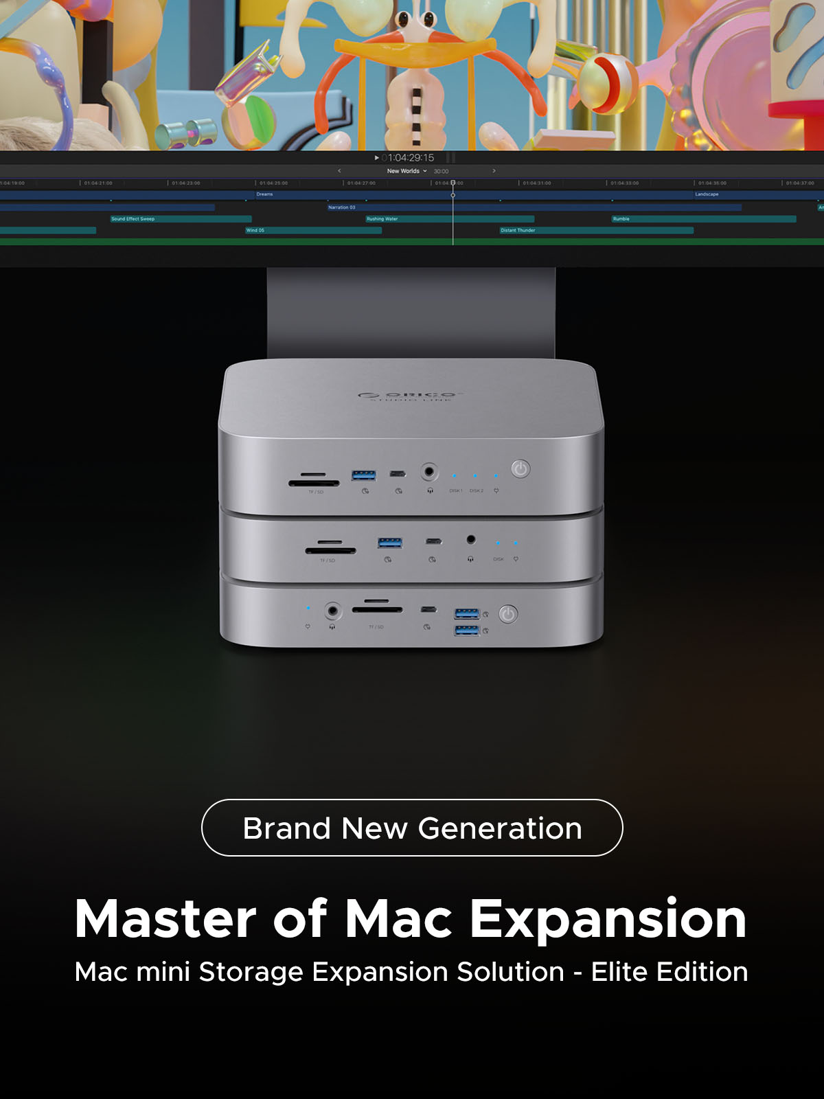 ORICO USB C HUB USB3.2 10GB SD/TF3.0 8-in-1 Docking Station for Mac mini Chassis with M.2 NVME Solid State Drive. 