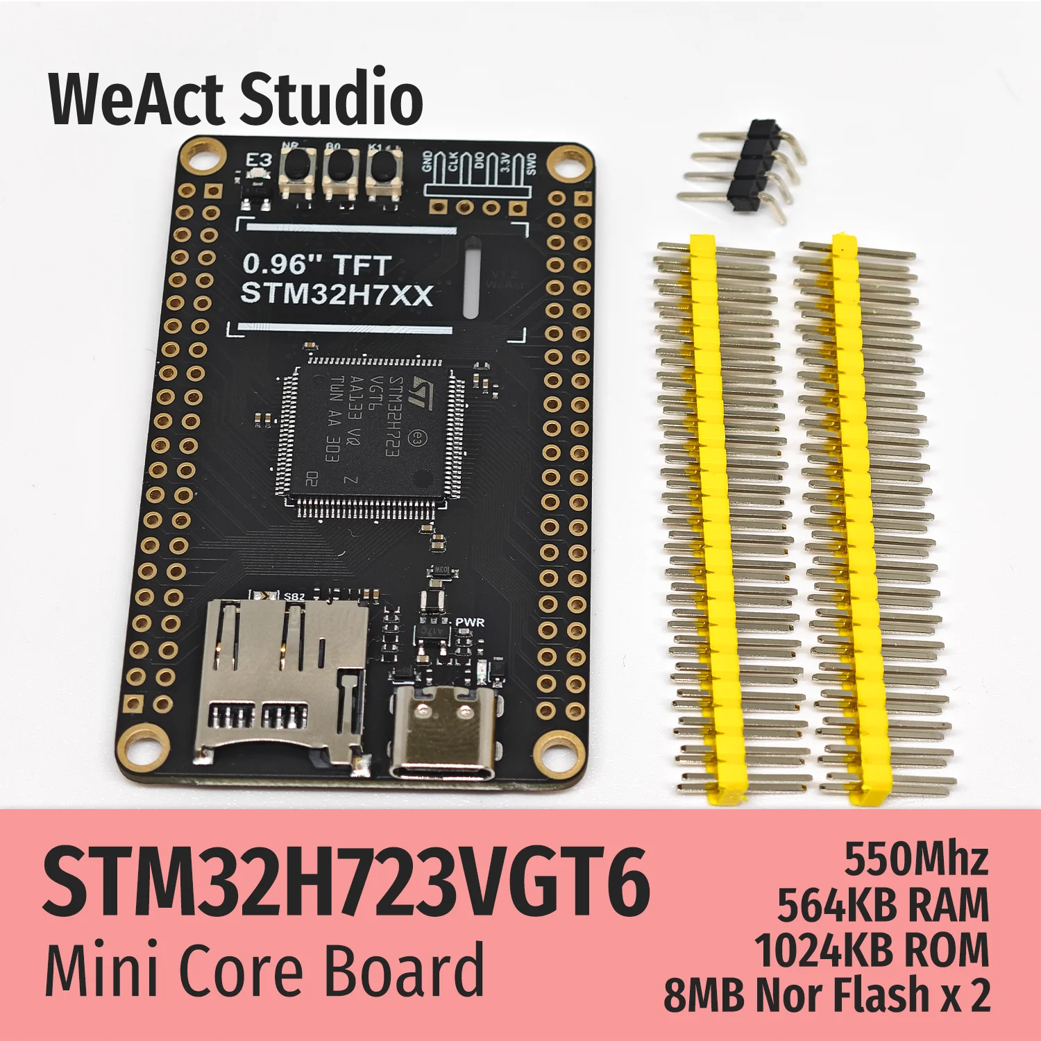 WeAct STM32H723VGT6 STM32H723 STM32H7 STM32 Core Board Demo Board. 