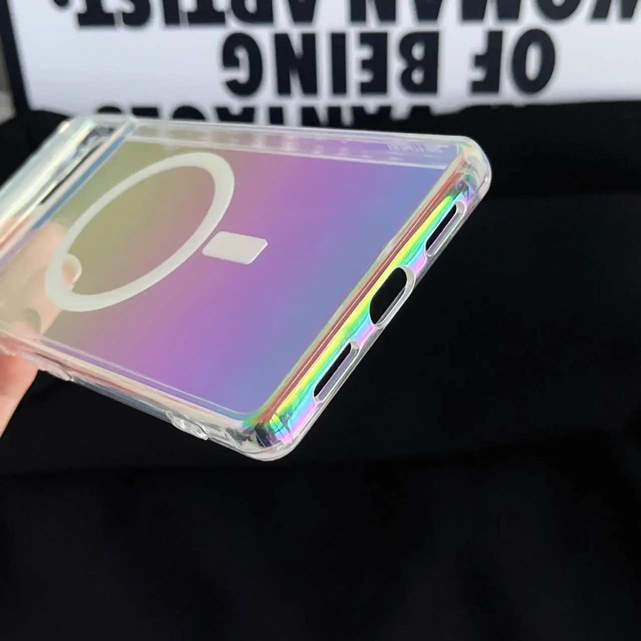 For Google Pixel 8 7 Pro 7A 5G Magsafe Case Laser Gradient Transparent Magnetic Wireless Charging Silicone Shockproof Hard Cover. 