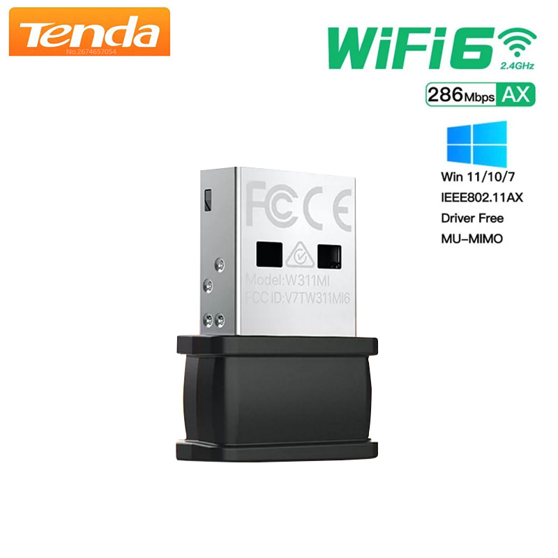 Tenda W311MI-AX300 Mini USB WIFI 6 Dongle Network Card 802.11ax USB 2.4GHz Lan Adapter Driver Free For PC Laptop Windows 7 10 11. 