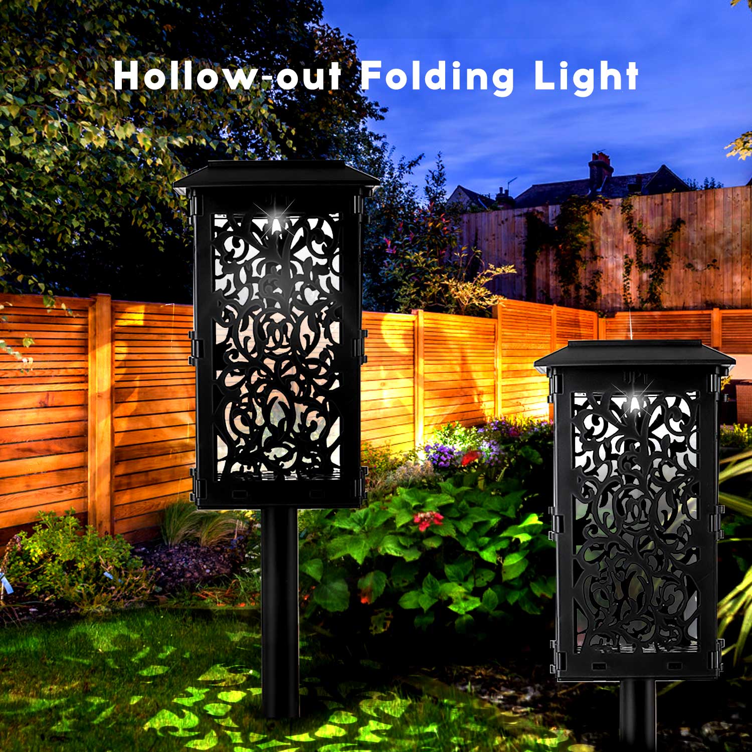 Migeet 2PCS Solar Hollow-out Folding Light Lantern Lamp Light Control White Light IP65