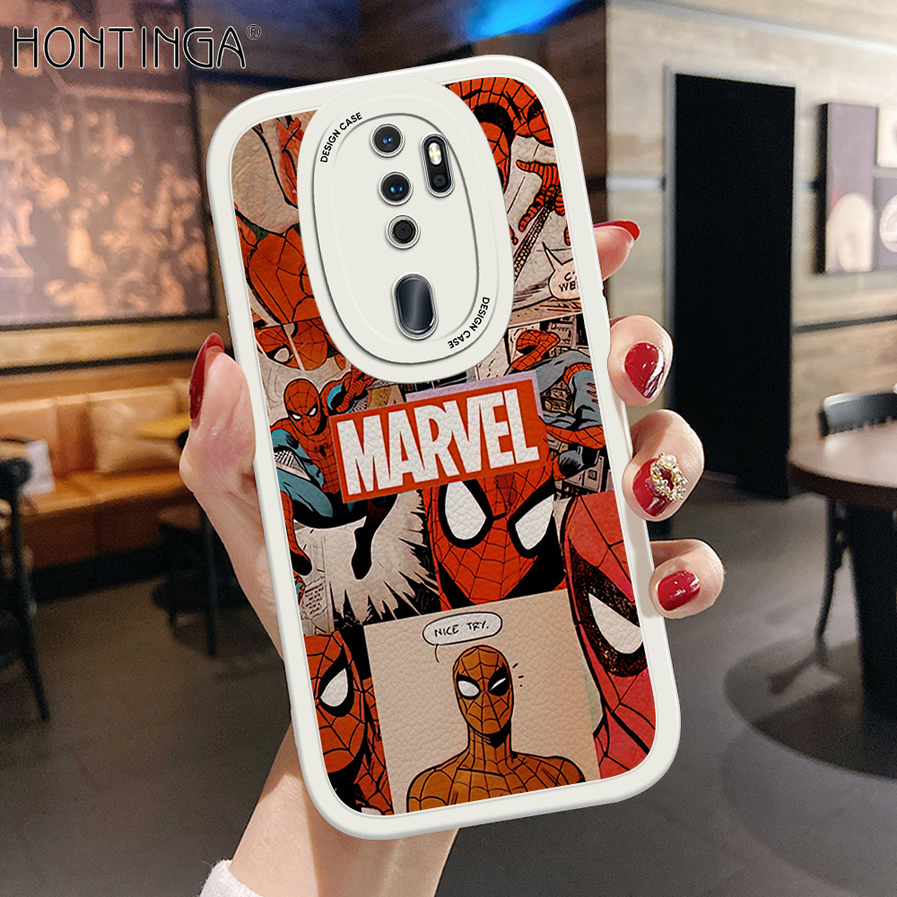Hontinga for OPPO A5 2020 A9 2020 Back Cover PU Leather Spider-Man Phone Case Soft Silicone Edge Mobile Cover