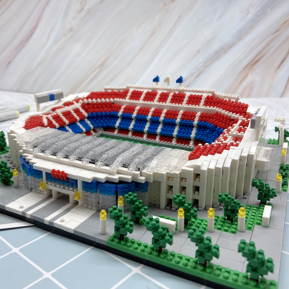 KNEW BUILT Barcelona Style Soccer Stadium Model Micro Mini Bricks Architecture Football Field Building Blocks Set Toys for Adult KankongAgu. 
