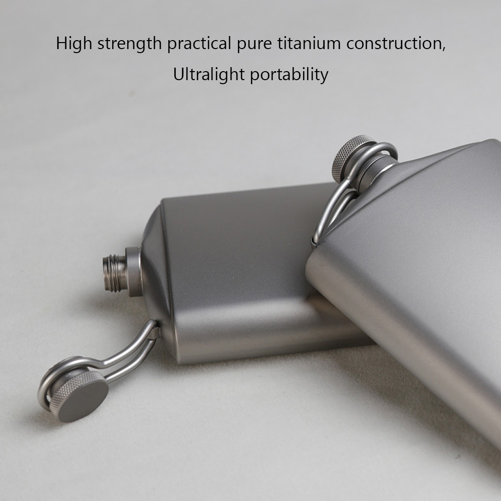Silverant Titanium Flask Wi-ne Hip Flagon with Screw Cap Clip Ultralight Hydration Flat Bottle with Ti Funnel for Outdoor Hiking. 