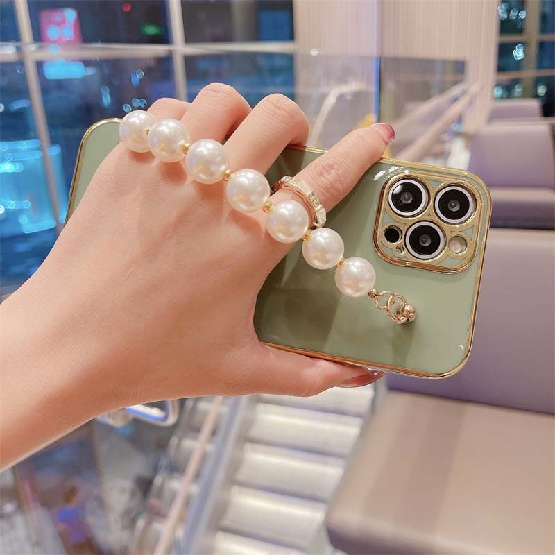 For VIVO Y16 Case Transparent Plating Electroplating Shiny Cases + Pearl Bracelet for VIVOY16 Cover Casing. 