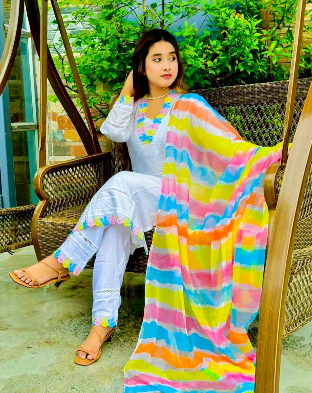 New Elegant Design Readymade Cotton Fabrics Rongdhonu Three Piece For Girls.