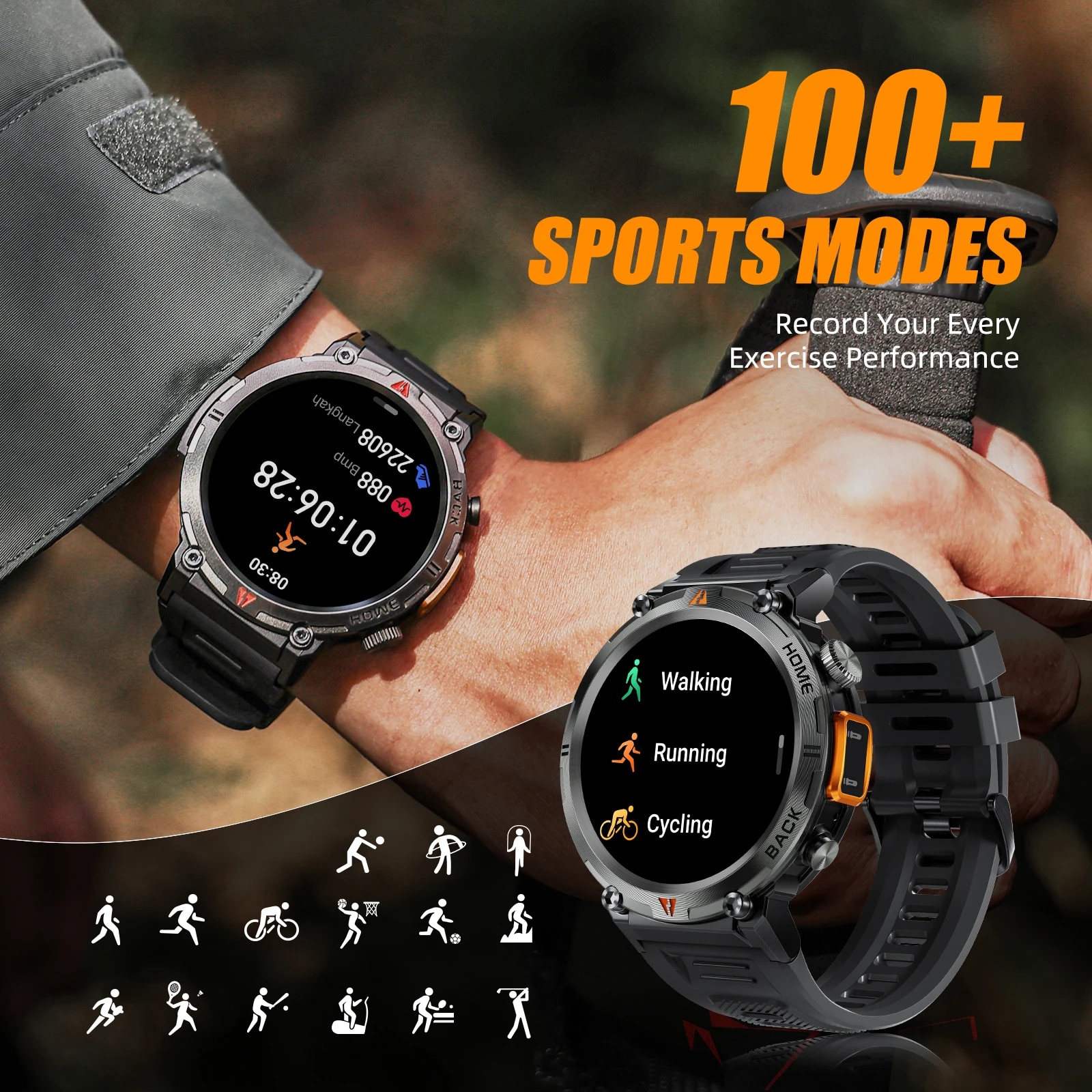 EIGIIS KE3 Smart Watch 3ATM Waterproof Original Design For Men Bluetooth Call Health Monitor With Flashlight 100+ Sports Modes. 