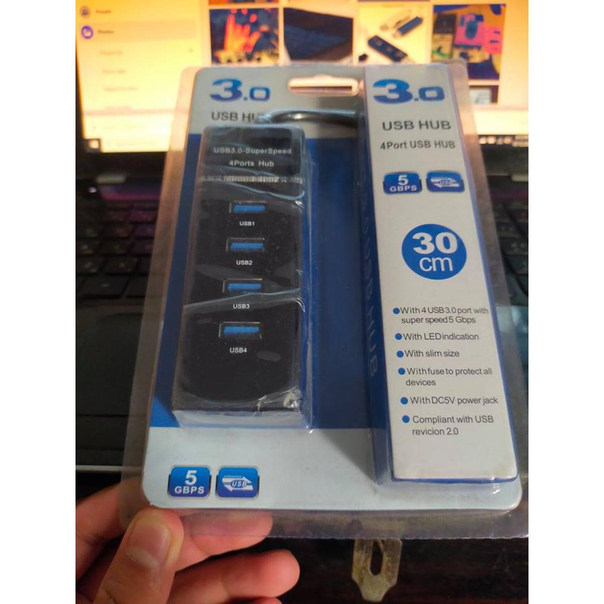 High Speed USB 5GBPS 4 Port USB 3.0 Hub for PC Laptop Tablet - Black-2584