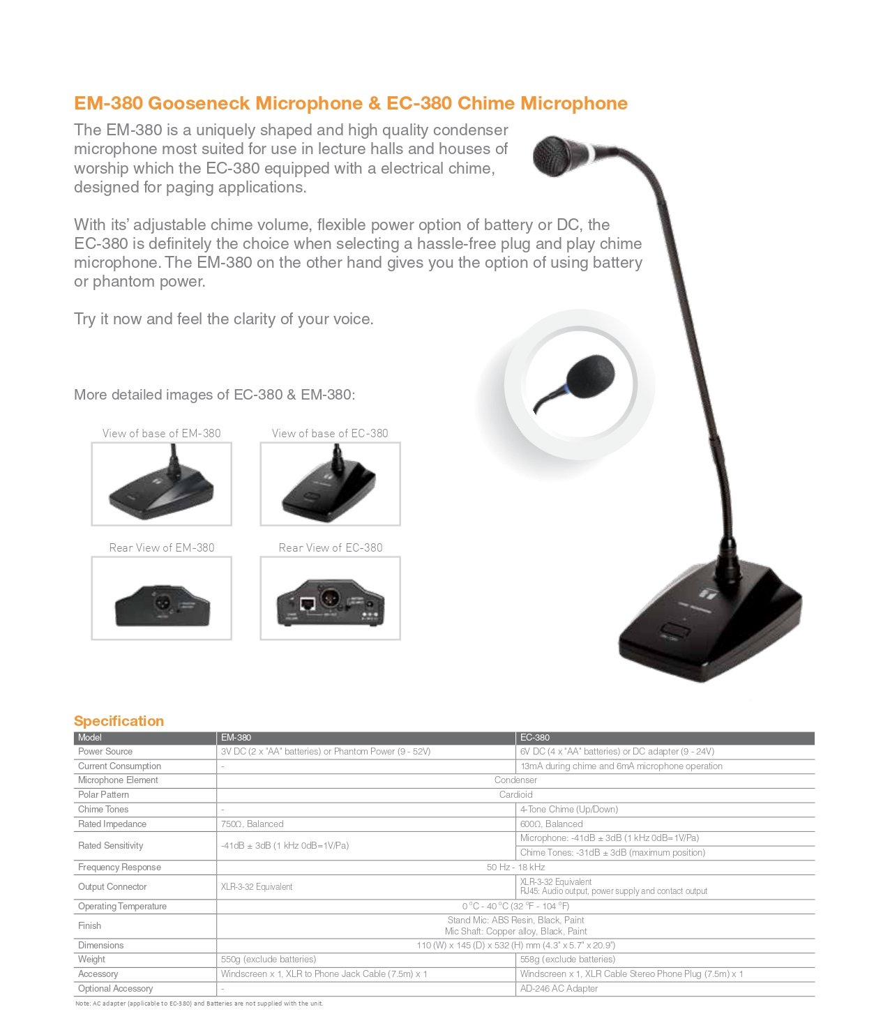 EC-380 Toa Chime Microphone for announcement factory shopping mall class room meeting microphone. 