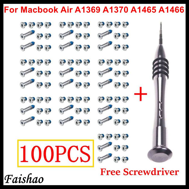 Faishao 100pcs/10sets Bottom Case Cover Screws For Apple MacBook Air 11" 13" A1369 A1370 A1465 A1466 with Free Screwdriver