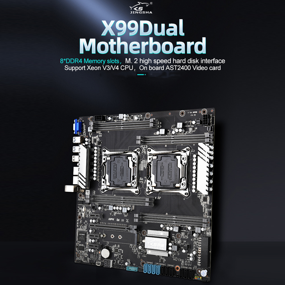 Jingsha X99 Dual Gaming Motherboard Mainboard with 8 DDR4 Memory Slots 10 SATA3.0 Ports Support Intel LGA2011 V3/V4 Series CPU. 