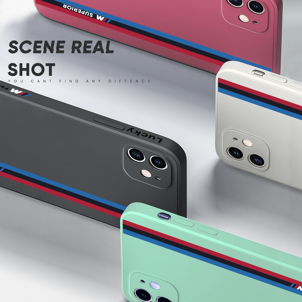 Xiaomi Poco M3 Fashion Racing Car Logo M Side Design Phone Case Square Edge Pattern Liquid Silicone Casing Full Cover Camera Case. 