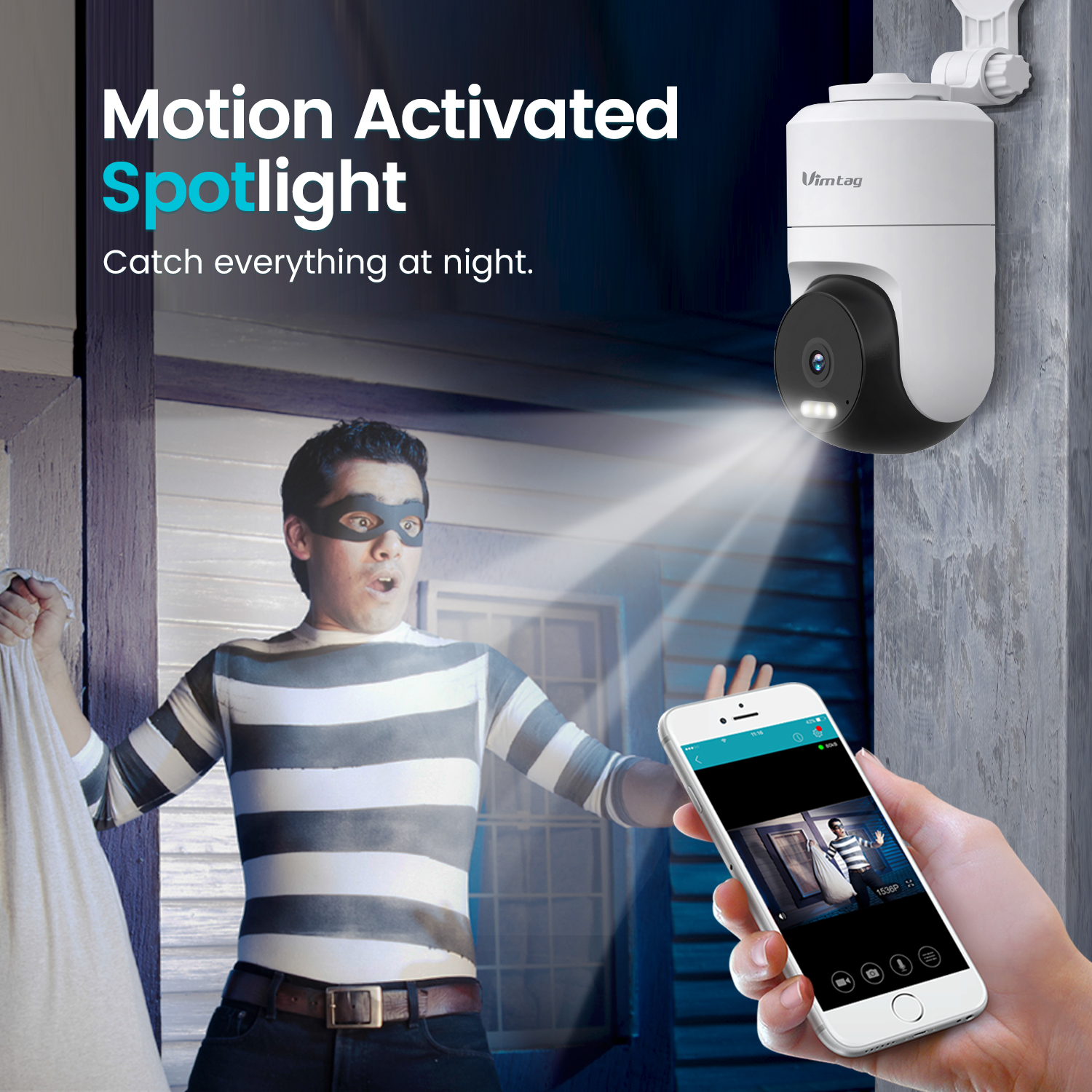 VIMTAG 3.5K Security Camera Outdoor CCTV WIFI Camera 360° PTZ Auto Track HD Color Night Vision 2-Way Talk IP Surveillance Camera. 