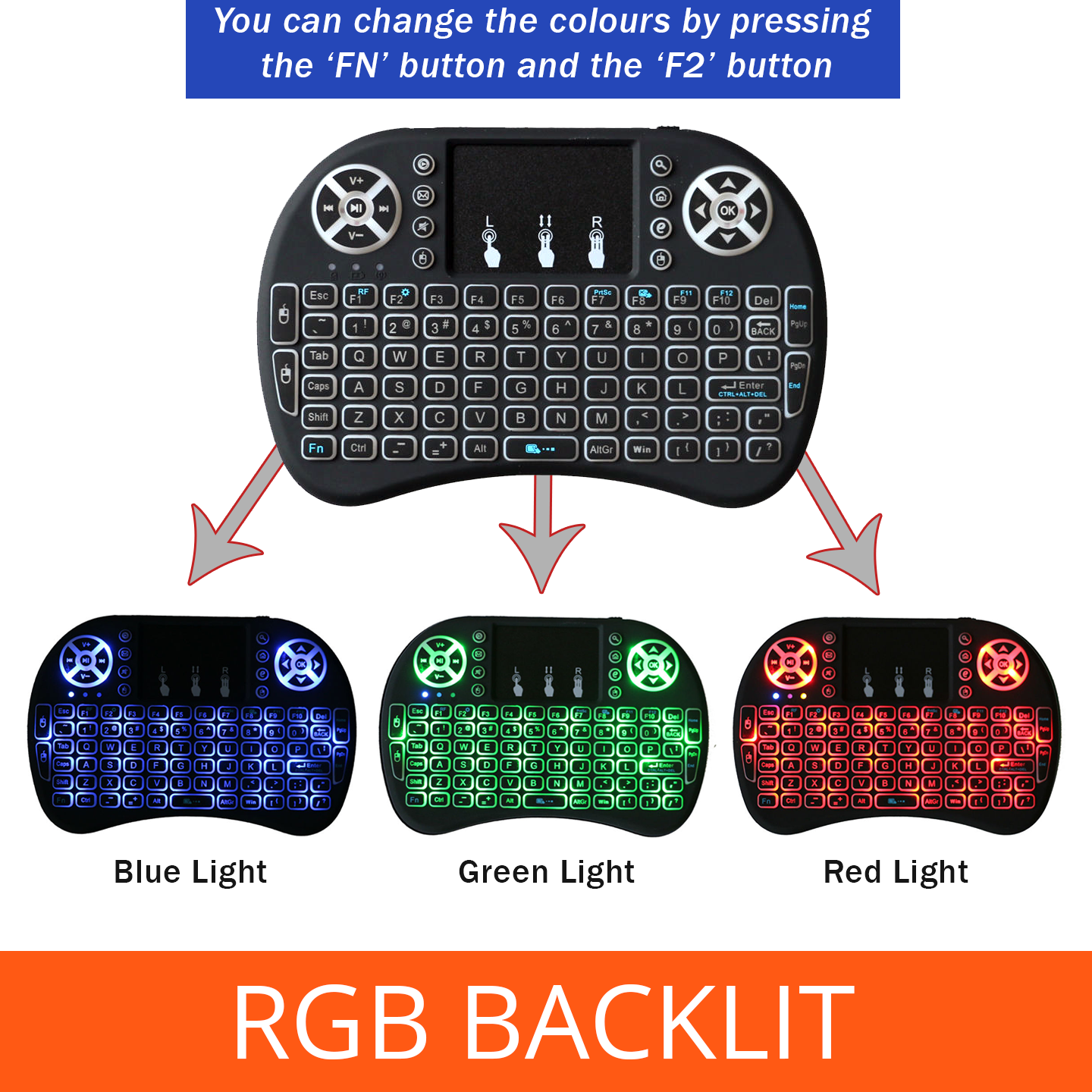 Mini Keyboard And Touchpad Mouse Combo i8 Multicolor RGB Backlit Rechargeable Handheld Wireless Keyboard Support PC Laptop Desktop Android TV Box. 