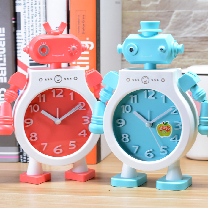 Korean Style Cute Creative Table-Mounted Robot Alarm Clock Student Wake-up Clock Stationery Store Supply Daily Necessities Wholesale