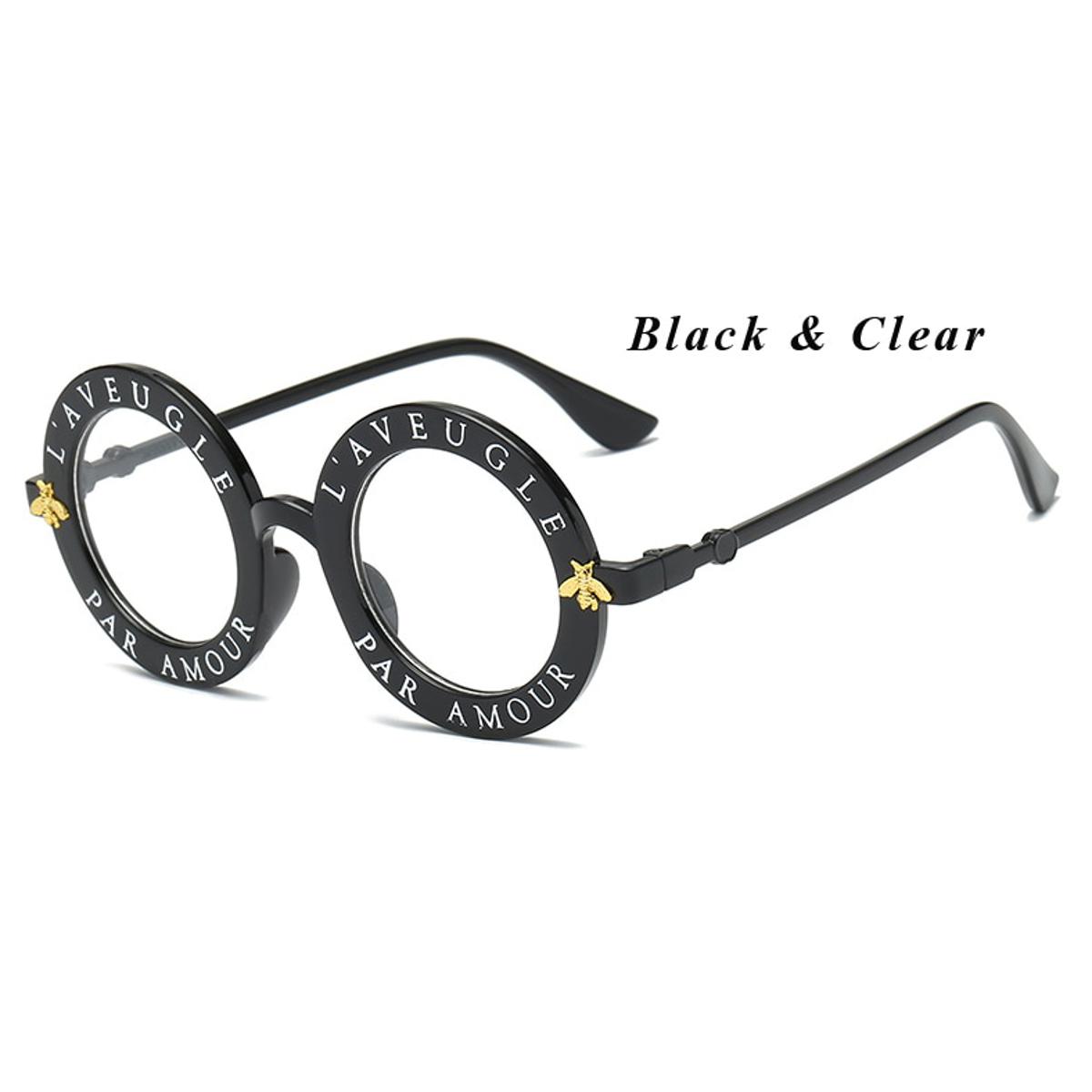 【happy one】Black ClearL'aveugle Par Amour Round Women Distinctive Fashion Unique Brand Designer Retro Sun glasses uv400