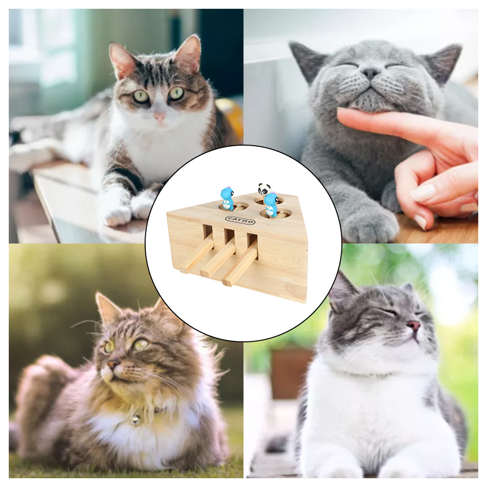 Pet Hit Hamster Interactive Puzzle Toys Catch Bite Cat Catching Mouse With 3/5-holed Mouse Holes Wooden Cat Hunt Toy.