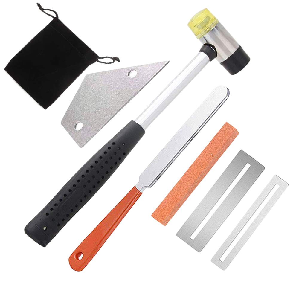 Harmony Guitar Luthier Tool Kit Include Fret Rubber Hammer, Guitar Fret Crowning File, Fret Rocker Leveling, 2 Pcs Fingerboard Guards Protectors and Grinding Stone. 