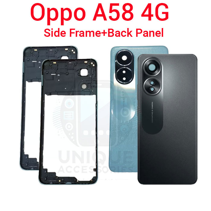 For Oppo A58 4G Side Frame + Back Panel Housing + Camera Glass Back shell Replacement Spare Parts