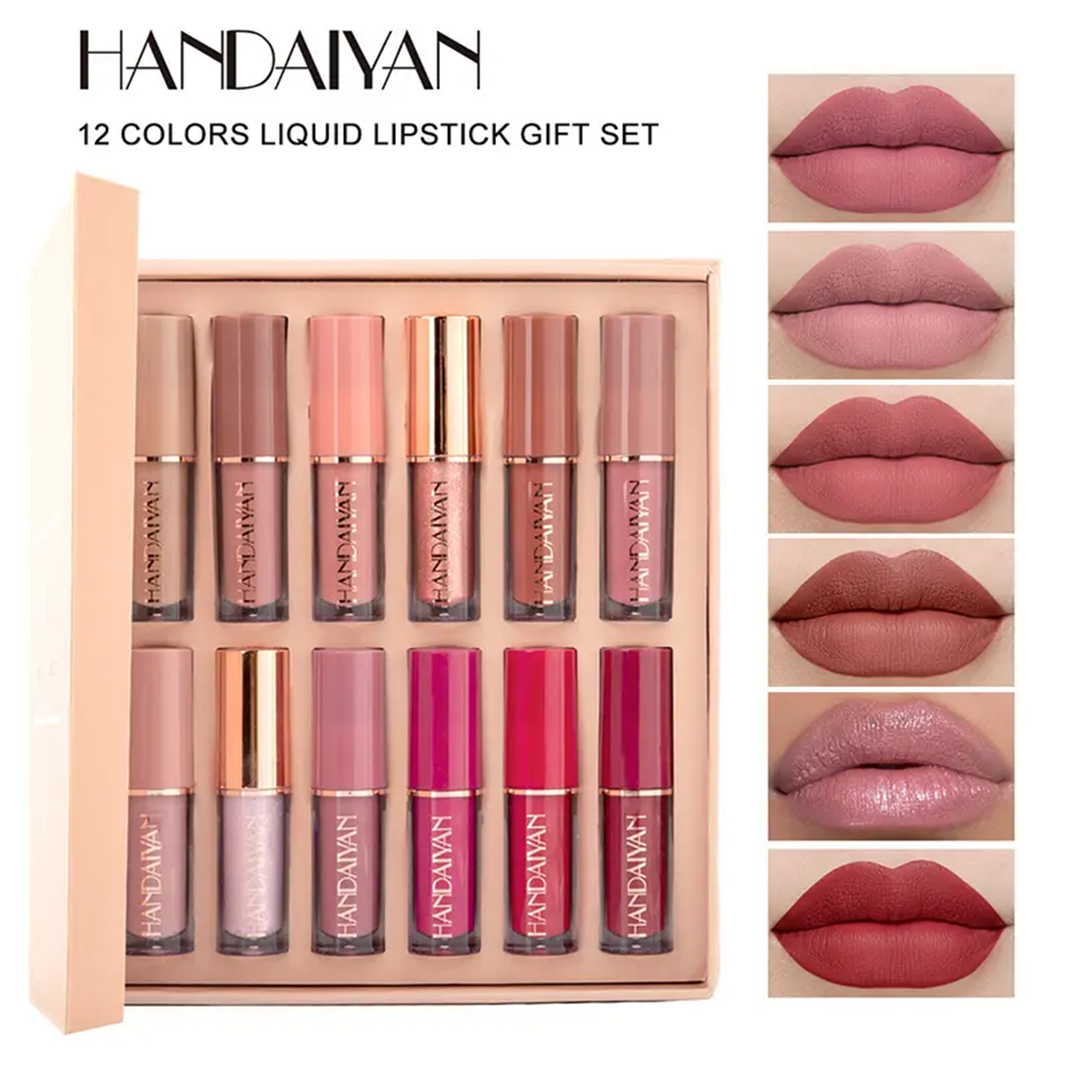 HANDAIYAN 12 Colors 2.5ml Lip Gloss Set Matte Pearlescent Non-Sticky Lip Glaze Lipstick. 