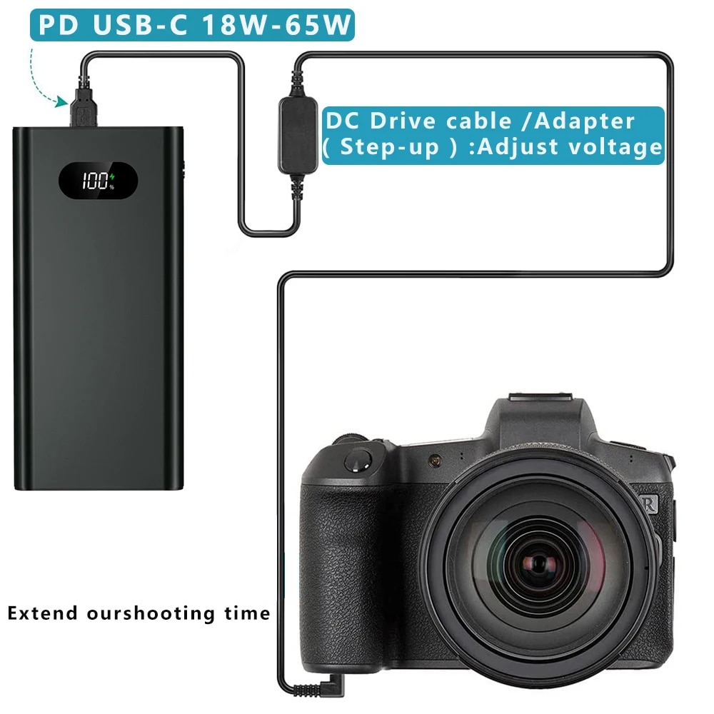LP-E12 LPE12 ACK-E12 USB TYPE-C Cable Dummy Battery DR-E12 PD Adapter for Canon EOS M2 M10 M50 M100 M200 Cameras. 