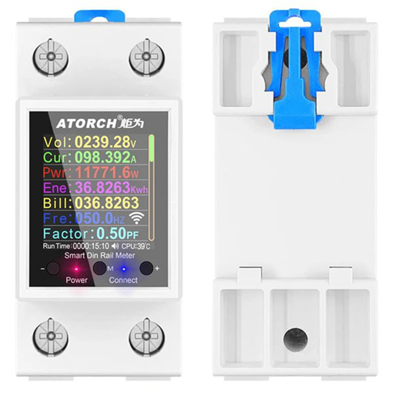 ATORCH GR2PWS Electricity Meter Tuya WiFi Rail Power Energy Meter AC50-320V Digital Display Monitor Voltage Curve Ammeter. 