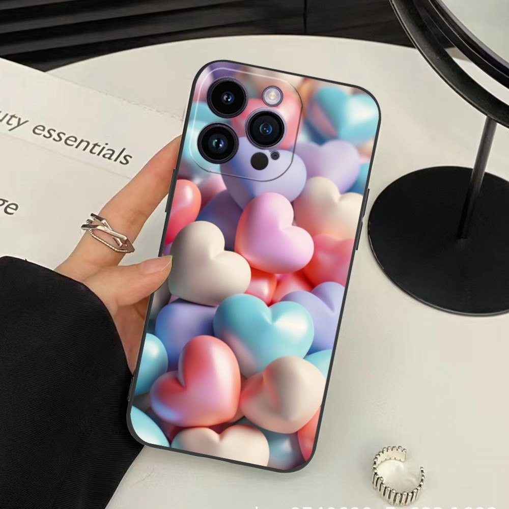 3D Balloon Mobile Cell Phone Case for iPhone 15 14 13 12 11 X XR XS 8 7 Pro Max Plus Mini Black Soft Phone Cover Funda. 