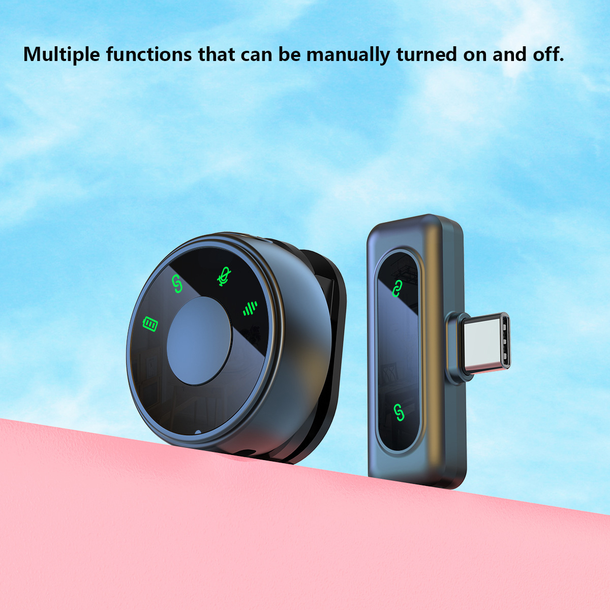 Magnetic Suction Back Clip Wireless Microphone USB-C/iOS Circular Button Lavalier Microphone For Live Video Recording. 