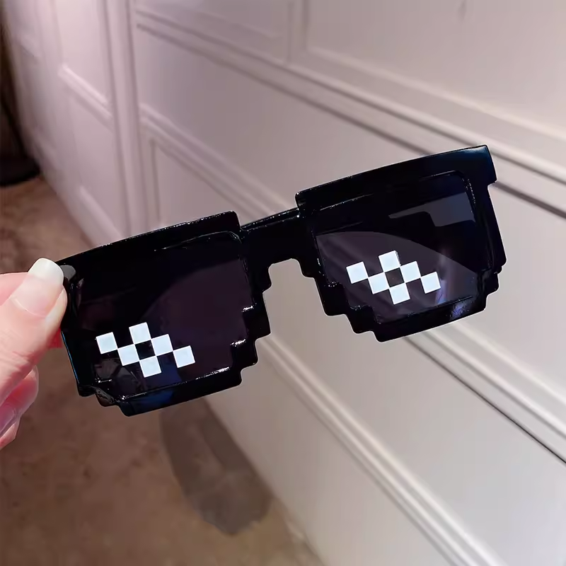 【Nice Day Toy Findings Store】（NEW）Thug Glasses Funny Mosaic Glasses Red Pixel Photography Performance for Men and Sunshade Sunglasses Coding anime. 