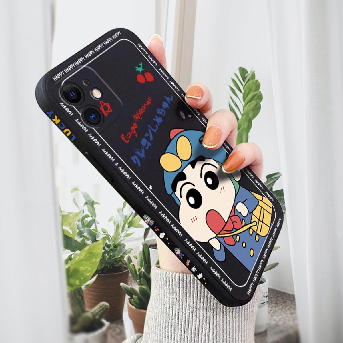AMORVOR for iPhone 12 Mini Back Cover Cartoon Shin-chan Action Kamen Side design Soft Case Liquid Silicone Phone Cases