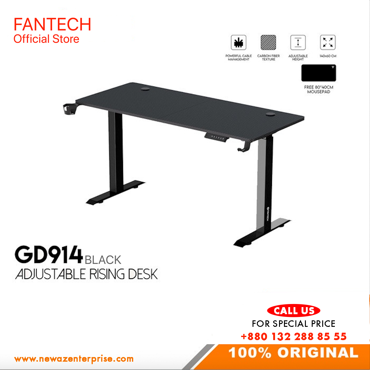 FANTECH GD914 ADJUSTABLE RISING DESK FULL AUTOMATIC MOTOR FUNCTION GAMING TABLE FOR OFFICE HOME