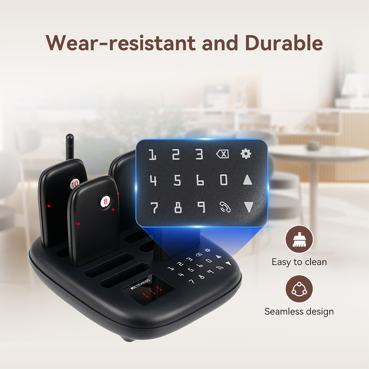 Retekess TD175 Restaurant Pager System, Wireless Calling System,Set with Vibration,Flashing and Buzzer, 1640ft Long Range, 10 Pagers for Restaurant, Church, Food Truck. 