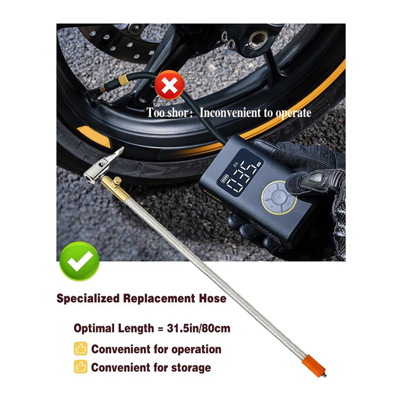 Extended Portable Air Compressor Tire Inflator Replacement Hose with Stainless Steel Mesh for Protection, Air Pump Tube,. 