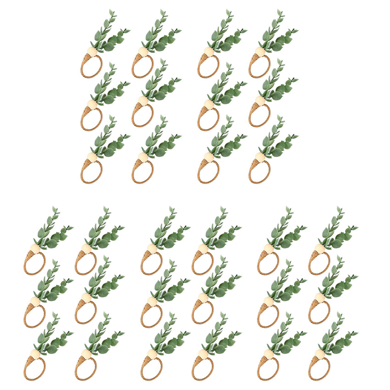 30 Pieces Eucalyptus Napkin Rings Handmade Wooden Beads Home Decor Faux Greenery Napkin Holders for Weddings,,Etc
