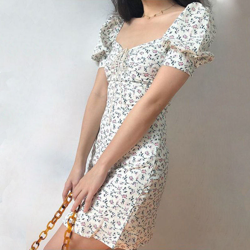 sinora - short-sleeve floral mini sheath dress Sugarlips Women's Shia Floral Noella Puff Sleeve Cotton Minidress - Blue